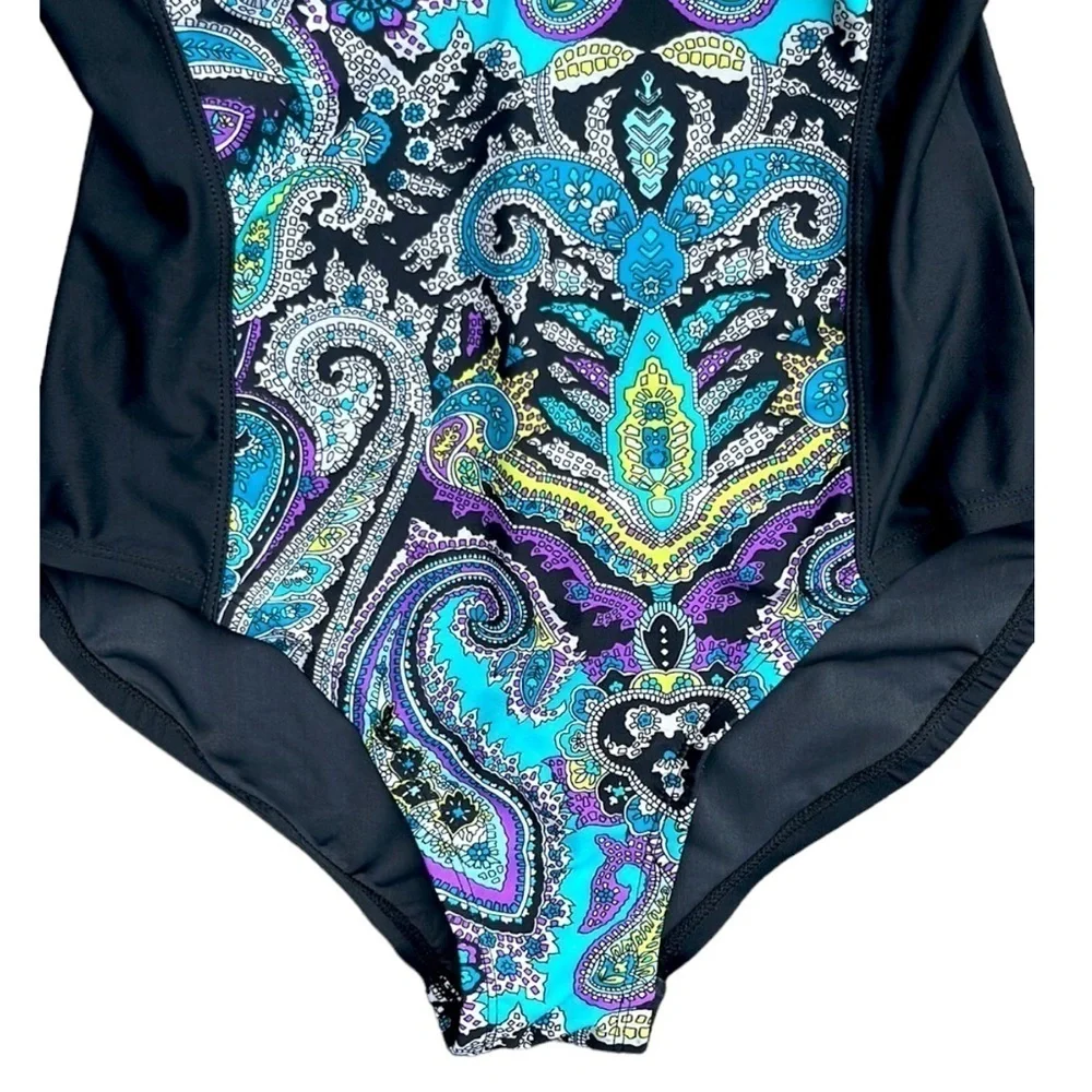 NWT It Figures! Print Inset One Piece Swimsuit Size 8
